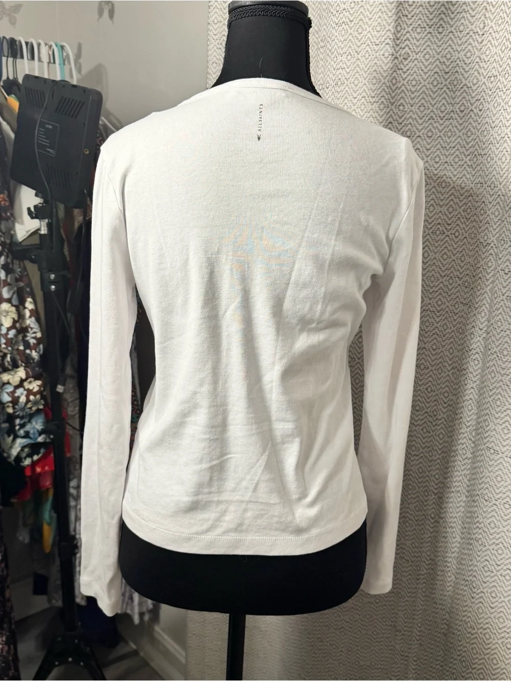 AllSaints White Long-Sleeve Crewneck Top 100% cotton - Picture 4 of 4